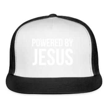 Powered by Jesus, Christian, Religious - Trucker Hat - white/black - Front
