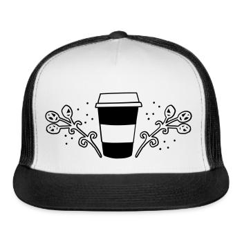take away cup with florals - Trucker Hat - white/black - Front
