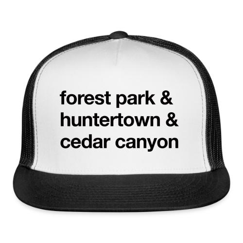 1 Church 3 Locations Black - Trucker Hat