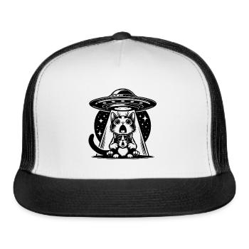 Surprised cats by UFOs and alien invasion - Trucker Hat - white/black - Front