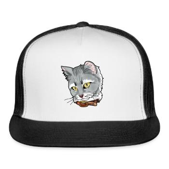 Siberian cat face cats kitty funny gift cartoon - Trucker Hat - white/black - Front