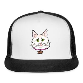 Turkish Angora Cat Face Cats Kitty white funny - Trucker Hat - white/black - Front