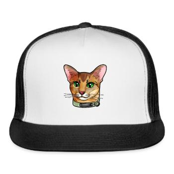 Chausie Cat Cats Kitty Cartoon Comic Gift Face - Trucker Hat - white/black - Front