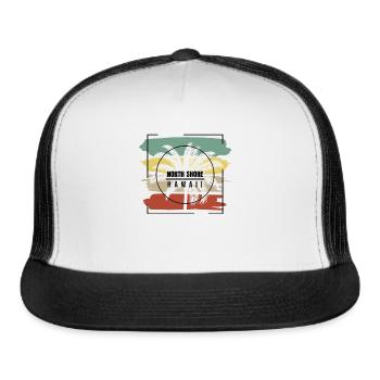 North Shore Oahu Hawaii Palm Tree Retro Artistic - Trucker Hat - white/black - Front