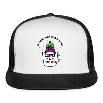 A Great Day Starts With Coffee & Eggplants - Trucker Hat - white/black - Front