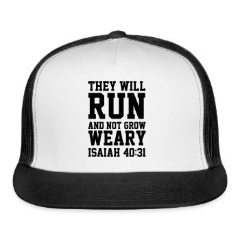 Ils courront et ne se lasseront pas, chrétiens, Bible - Casquette de camionneur - blanc/noir - Devant