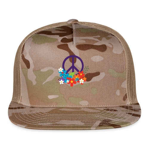 Hippie Peace Design With Flowers - Trucker Cap