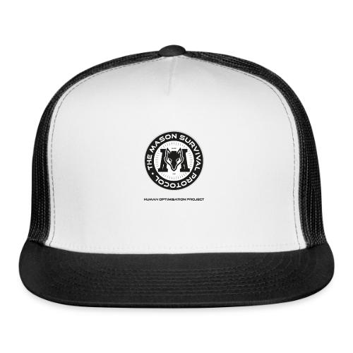 MasonSurvival Protocol Black Text - Trucker Hat