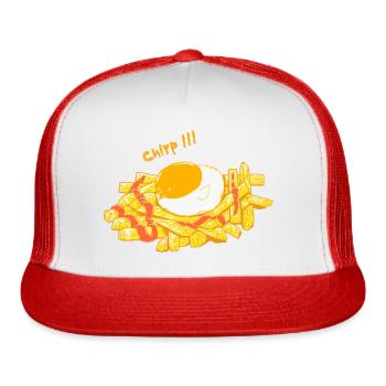 Funny Chick as Sunny Side Egg on French Fries - Trucker Hat - white/red - Front
