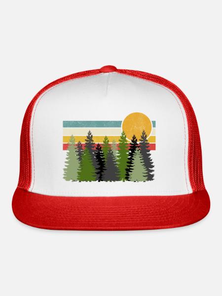 Retro Sun and Trees - Trucker Hat - white/red