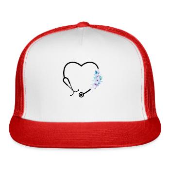 Floral Stethoscope - Trucker Hat - white/red - Front