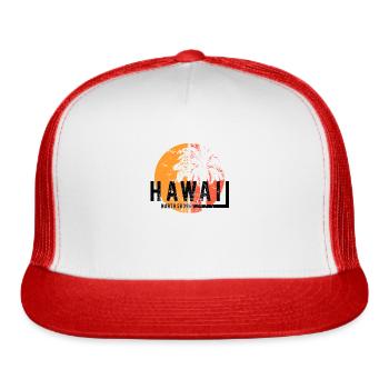 Artistic North Shore Oahu Hawaii Cool Palm Tree - Trucker Hat - white/red - Front