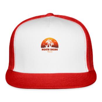 Cool North Shore Oahu Hawaii Beach Sunset Souvenir - Trucker Hat - white/red - Front