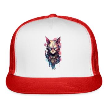 Futuristic cyber cat - Trucker Hat - white/red - Front
