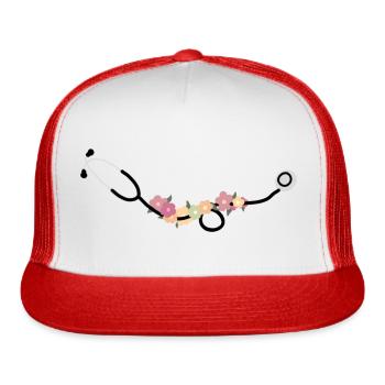 Stethoscope with Flowers - Trucker Hat - white/red - Front