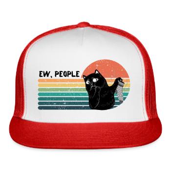 Ew, people - Disgusted Black Cat with Smelly Sock - Trucker Hat - white/red - Front