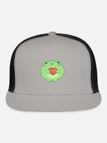 Green Frog Holds a Heart Sticker - Trucker Hat - gray/black