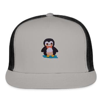 Penguin1 - Trucker Hat - gray/black - Front