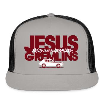 Jesus Loves the Gremlins! - Trucker Hat - gray/black - Front