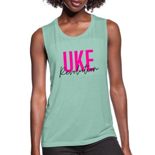 Front Only Pink Uke Revolution Name Logo - Women's Flowy Muscle Tank by Bella