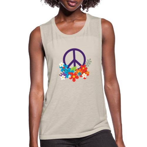 Hippie Peace Design With Flowers - Women's Flowy Muscle Tank by Bella