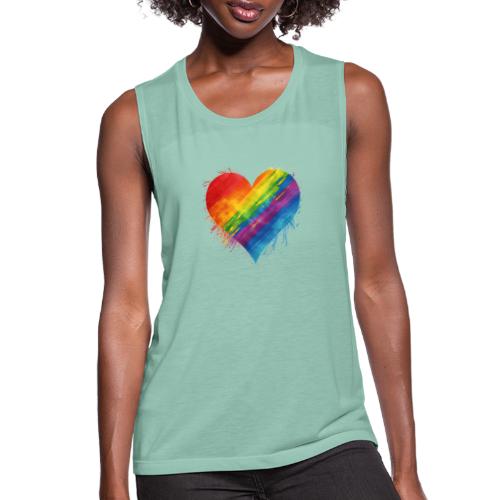 Watercolor Rainbow Pride Heart - LGBTQ LGBT Pride - Women's Flowy Muscle Tank by Bella