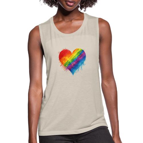 Watercolor Rainbow Pride Heart - LGBTQ LGBT Pride - Women's Flowy Muscle Tank by Bella