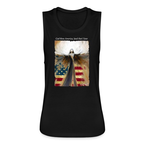 God bless America Angel_Strong color_white type - Women's Flowy Muscle Tank by Bella