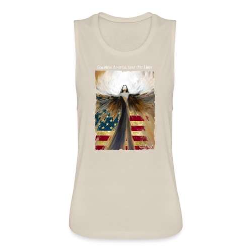 God bless America Angel_Strong color_white type - Women's Flowy Muscle Tank by Bella