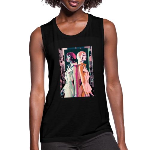 Trench Coats - Vibrant Colorful Fashion Portrait - Women's Flowy Muscle Tank by Bella