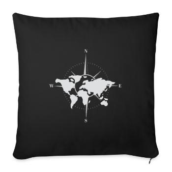 World map and compass - Throw Pillow Cover 17.5” x 17.5” - black - Front