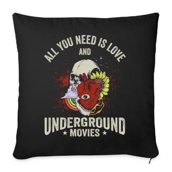 Independent Underground Film Halloween Horror - Throw Pillow Cover 17.5” x 17.5” - black - Front