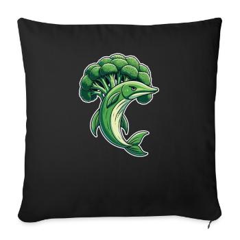 Broccoli Barracuda Funny Animal Made Of Vegetables - Throw Pillow Cover 17.5” x 17.5” - black - Front