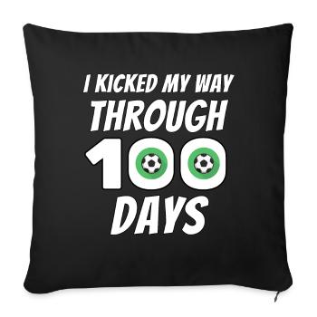 100 Days Soccer Kick - Throw Pillow Cover 17.5” x 17.5” - black - Front