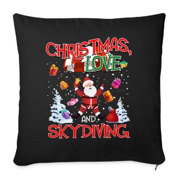 Parachute Skydive Christmas, Love And Skydiving - Throw Pillow Cover 17.5” x 17.5” - black - Front