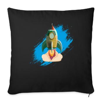 Vibrant Rocket Launch Illustration - Throw Pillow Cover 17.5” x 17.5” - black - Front