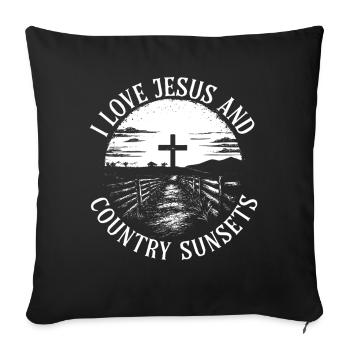 I Love Jesus and Country Sunsets Cross - Throw Pillow Cover 17.5” x 17.5” - black - Front