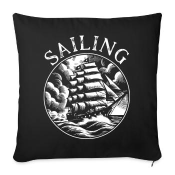 Vintage Sailing Ship Emblem Design - Throw Pillow Cover 17.5” x 17.5” - black - Front