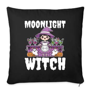 MOONLIGHT WITCH - WITCH HALLOWEEN - Throw Pillow Cover 17.5” x 17.5” - black - Front