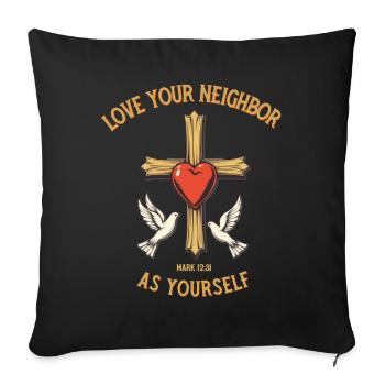 Love Your Neighbor Cross Illustration bible verse - Throw Pillow Cover 17.5” x 17.5” - black - Front