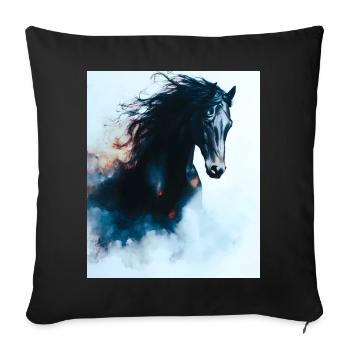  Racing Black Horse Portrait Minimalist - Throw Pillow Cover 17.5” x 17.5” - black - Front