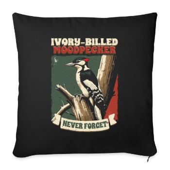 Ivory Billed Woodpecker Bird - Throw Pillow Cover 17.5” x 17.5” - black - Front