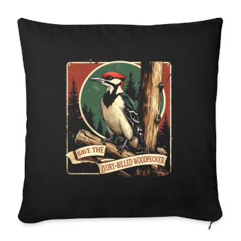 Ivory Billed Woodpecker Bird - Throw Pillow Cover 17.5” x 17.5” - black - Front