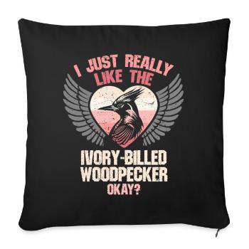 Ivory Billed Woodpecker Bird - Throw Pillow Cover 17.5” x 17.5” - black - Front
