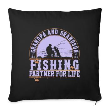 Grandpa and Grandson Fishing - Throw Pillow Cover 17.5” x 17.5” - black - Front