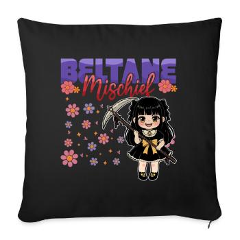 Beltane Mischief Chibi Floral - Throw Pillow Cover 17.5” x 17.5” - black - Front