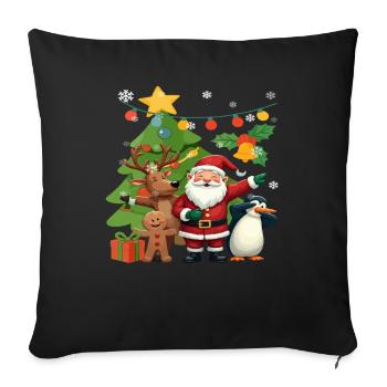 Dabbing Santa Reindeer Penguin Christmas - Throw Pillow Cover 17.5” x 17.5” - black - Front