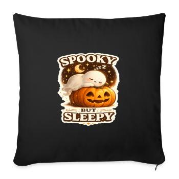 Spooky Sleepy Ghost on Pumpkin - Throw Pillow Cover 17.5” x 17.5” - black - Front
