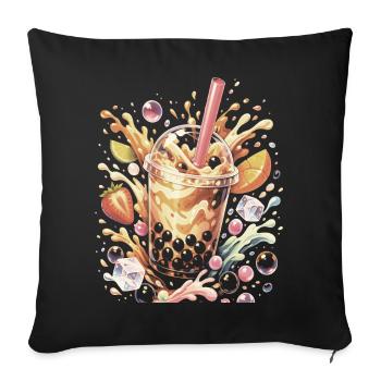Bubble Tea Tapioca Beads Splash Art - Throw Pillow Cover 17.5” x 17.5” - black - Front