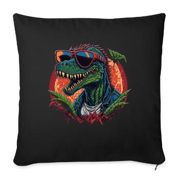Cool T-Rex in Sunglasses With Hoodie Art - Throw Pillow Cover 17.5” x 17.5” - black - Front